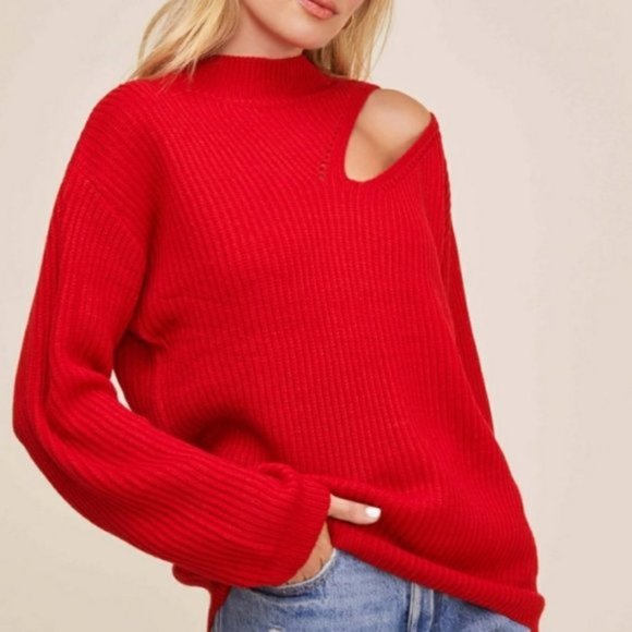 Astr Sweaters - NEW ASTR XS Cutout Turtleneck Sweater Red Chili